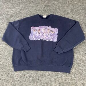 VTG Lee Sweatshirt Adult Extra Large Blue Peace Birds Doves Crewneck Retro 90s